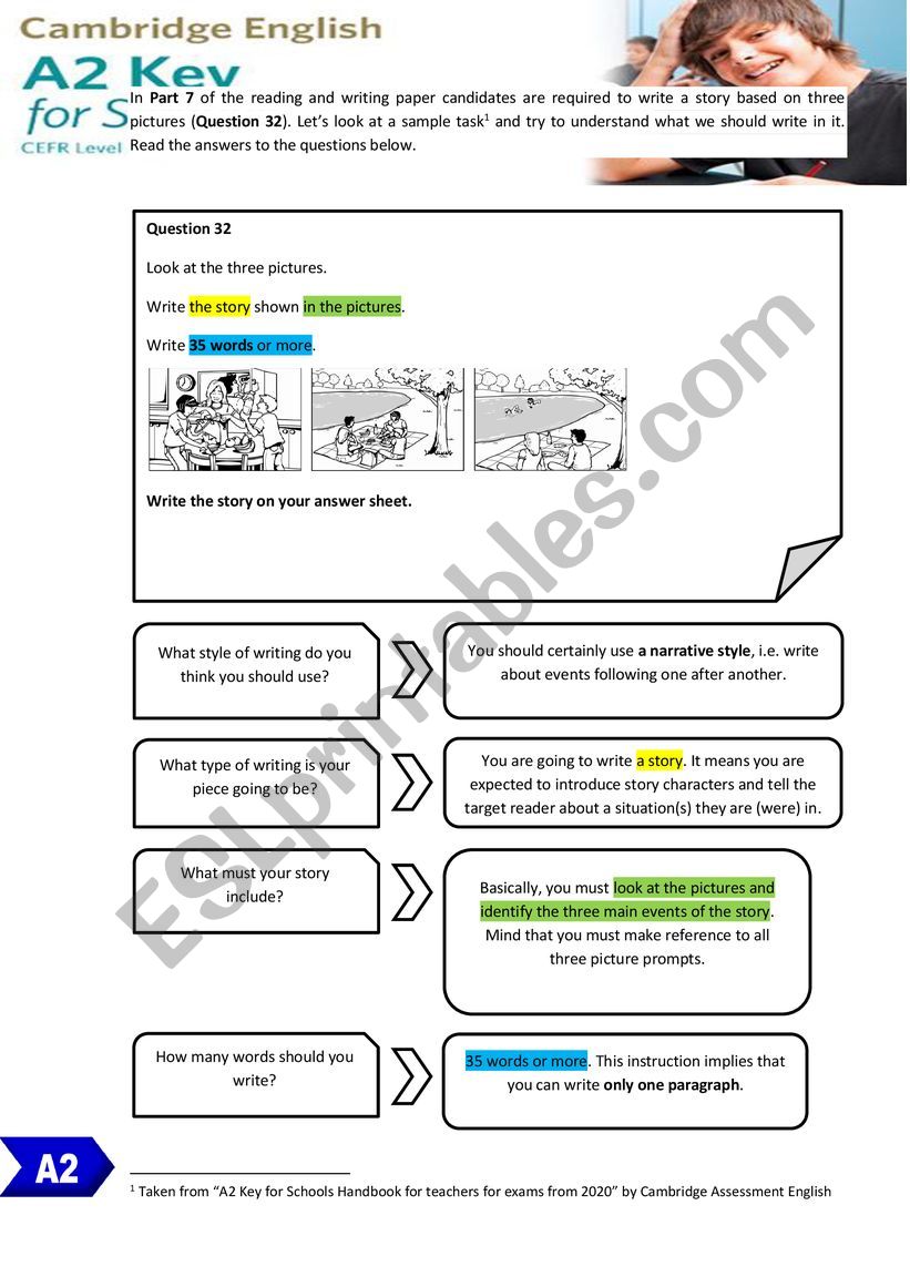 WRITING A STORY FOR CAMBRIDGE A2 KEY (KET) [methodology]